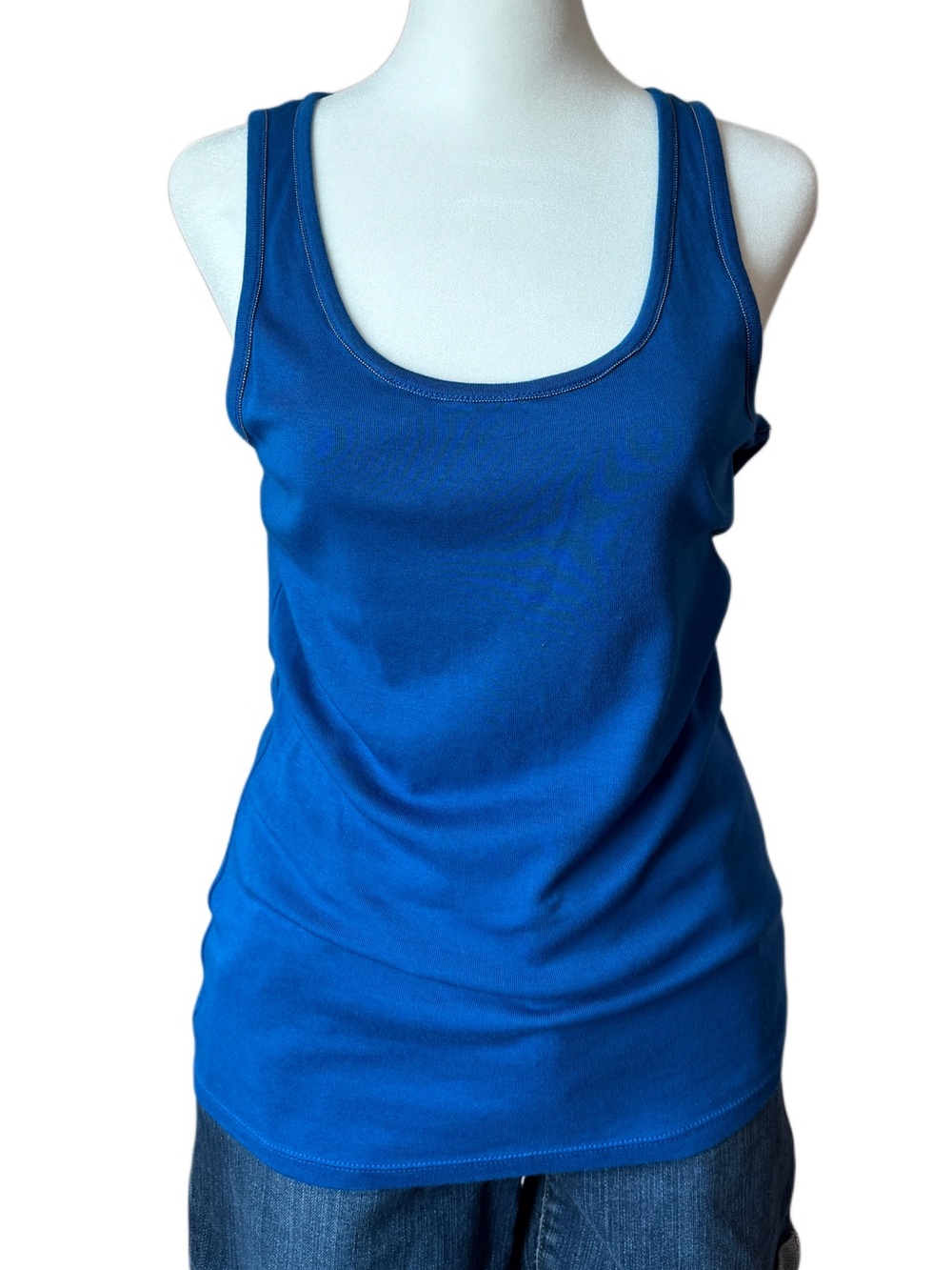 Ann Taylor NWOT Blue Beaded Trim Scoop Neck Tank Top Medium
